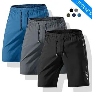 3-Pack Men’s Premium Quick-Dry Athletic Shorts, Lightweight Breathable Workout Shorts with Zipper Pockets & Adjustable Drawstring for Gym, Running, Activewear Solid Color daily Men's Casual