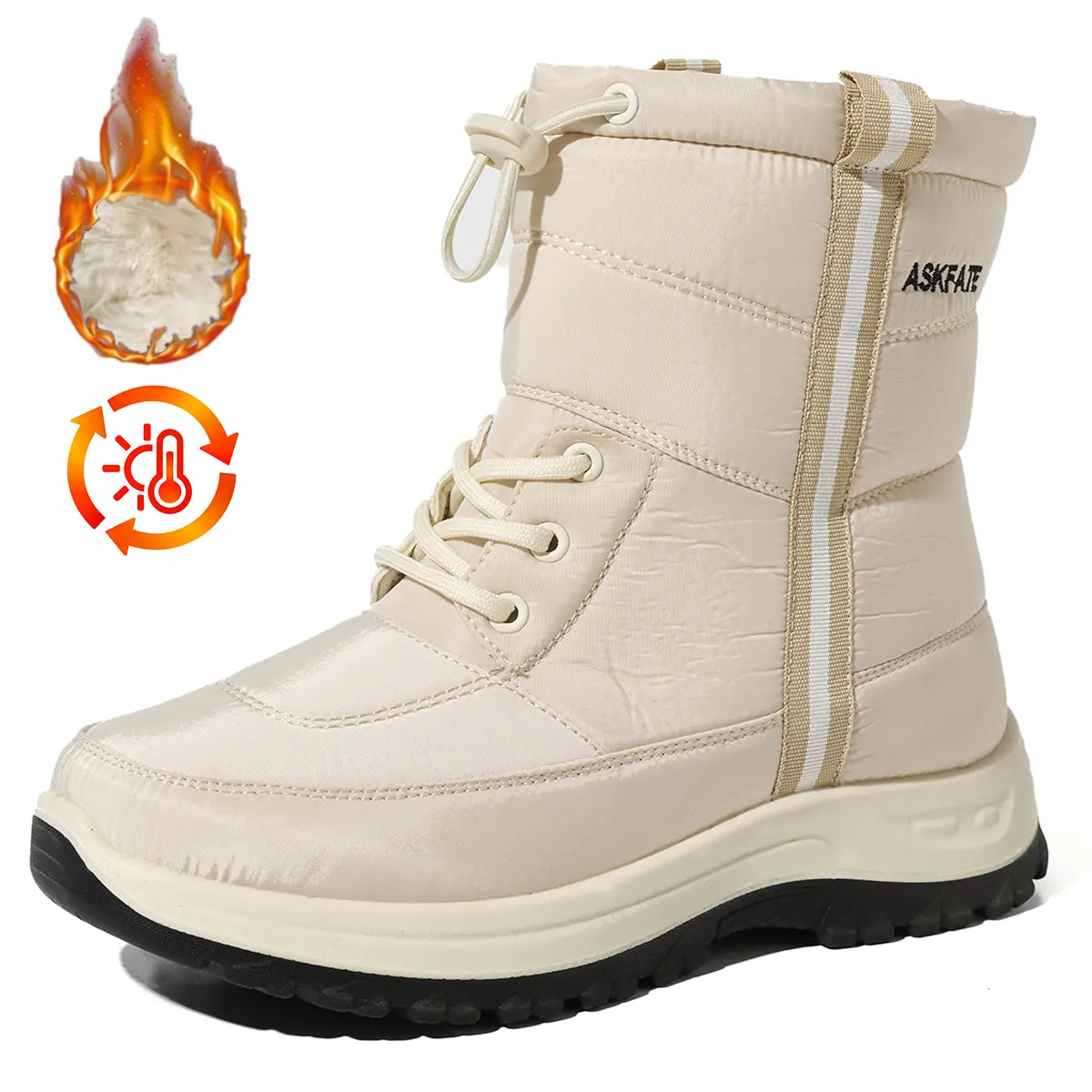 AskFate Women's Waterproof Fur-Lined Snow Booties - Oxford Cloth Slip-On Ankle Boots with Velcro Closure, Slip-Resistant Sole
