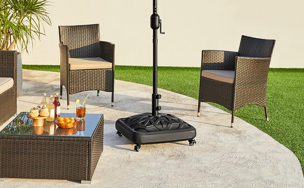 【4 Universal Castors】Yaheetech 123lb Capacity Fillable Rolling Patio Umbrella Base Stand Water/ Sand-Filled Outdoor Base Stand for Umbrella Black