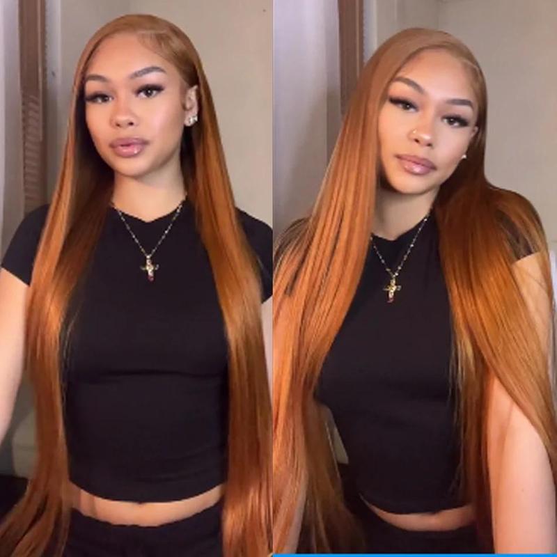 [30Inch for Only $109] Hot Star 27# Honey Blonde Colored Red Color 613# Blonde Color 99J Burgundy Color Ginger Color and P4/27 Highlight Color Human Hair Frontal Wigs Straight 180% 13x6 HD Transparent Lace Front Human Hair Wigs For Women
