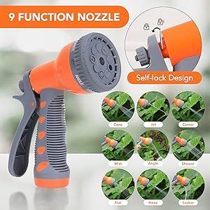 GARVEE Garden Hose Reel, 1/2 in x 100 ft Wall Mounted Retractable Water Hose Reel with 9 Function Sprayer Nozzle, Any Length Lock, 180° Swivel Bracket, Automatic Rewind and Slow Return System