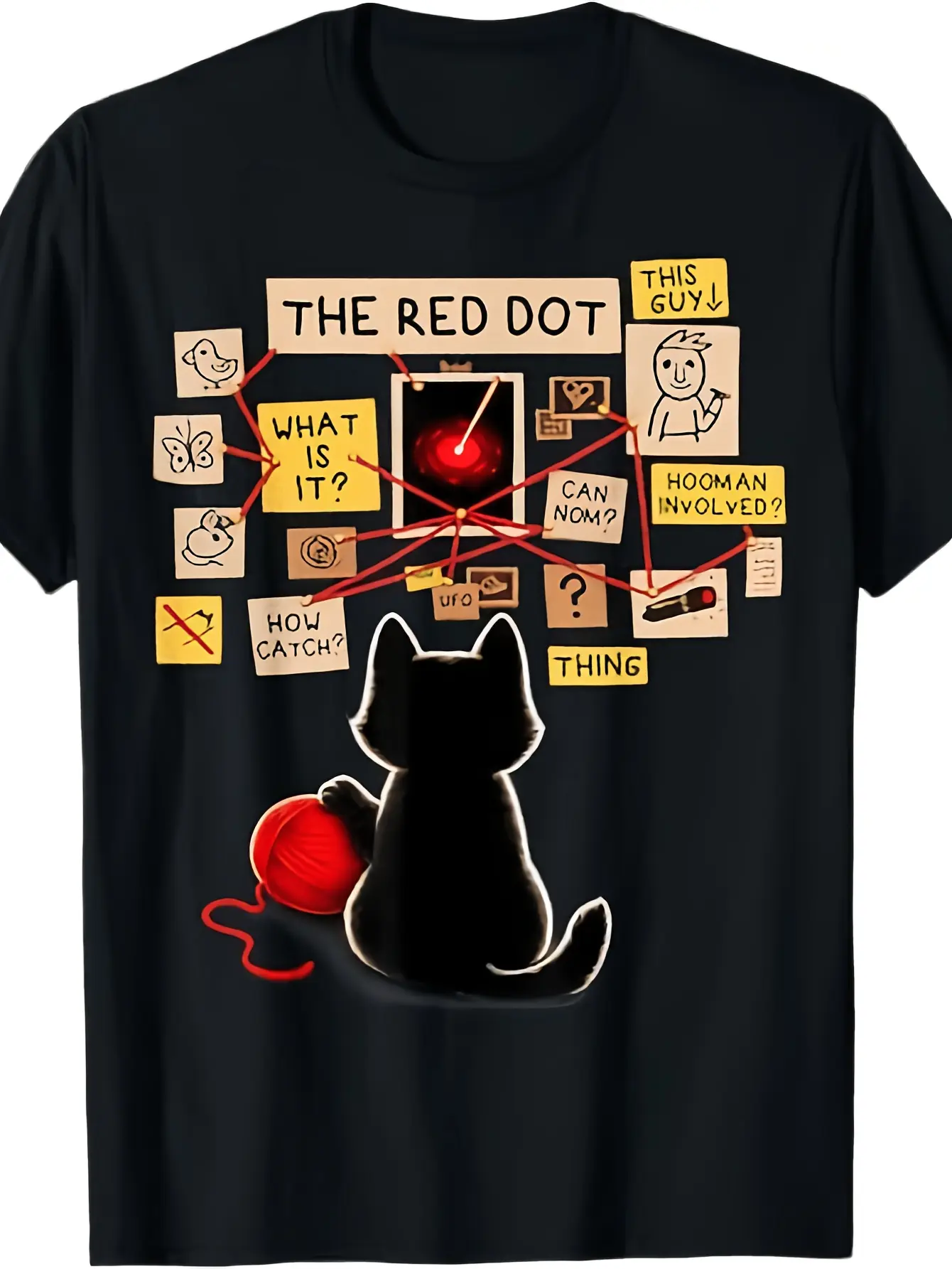 Funny Cat Meme Laser Pointer Cat Lovers Men Women Black Cat Investigator Red Dot Investigation Conspiracy Board T-Shirt Men Medium