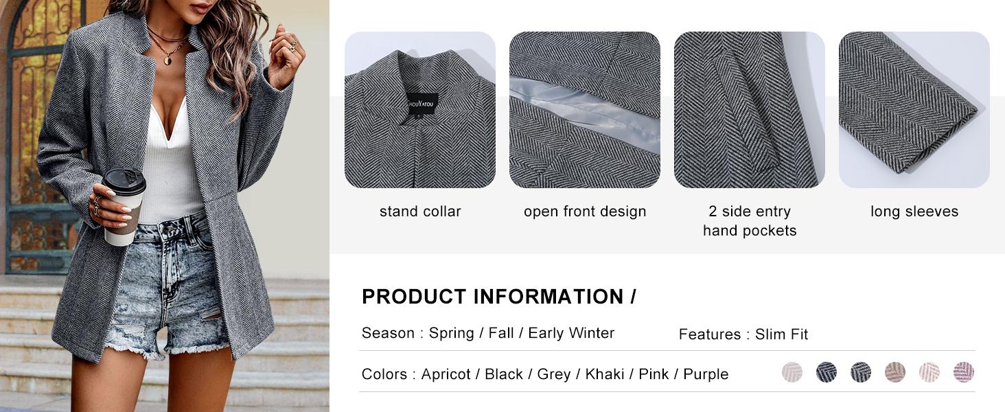 UTCOCO Women's Casual Business Open Front Long Sleeve Notch Lapel Office Blazer Jacket SpringStatements