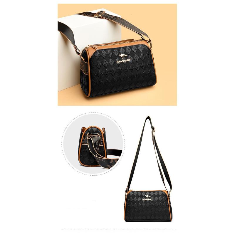 Fashion Diamond Pattern Large Capacity 3-Layer Crossbody Bag White/Black Spacious 3 Compartments Adjustable Strap for Daily Outings Work Shopping Travel