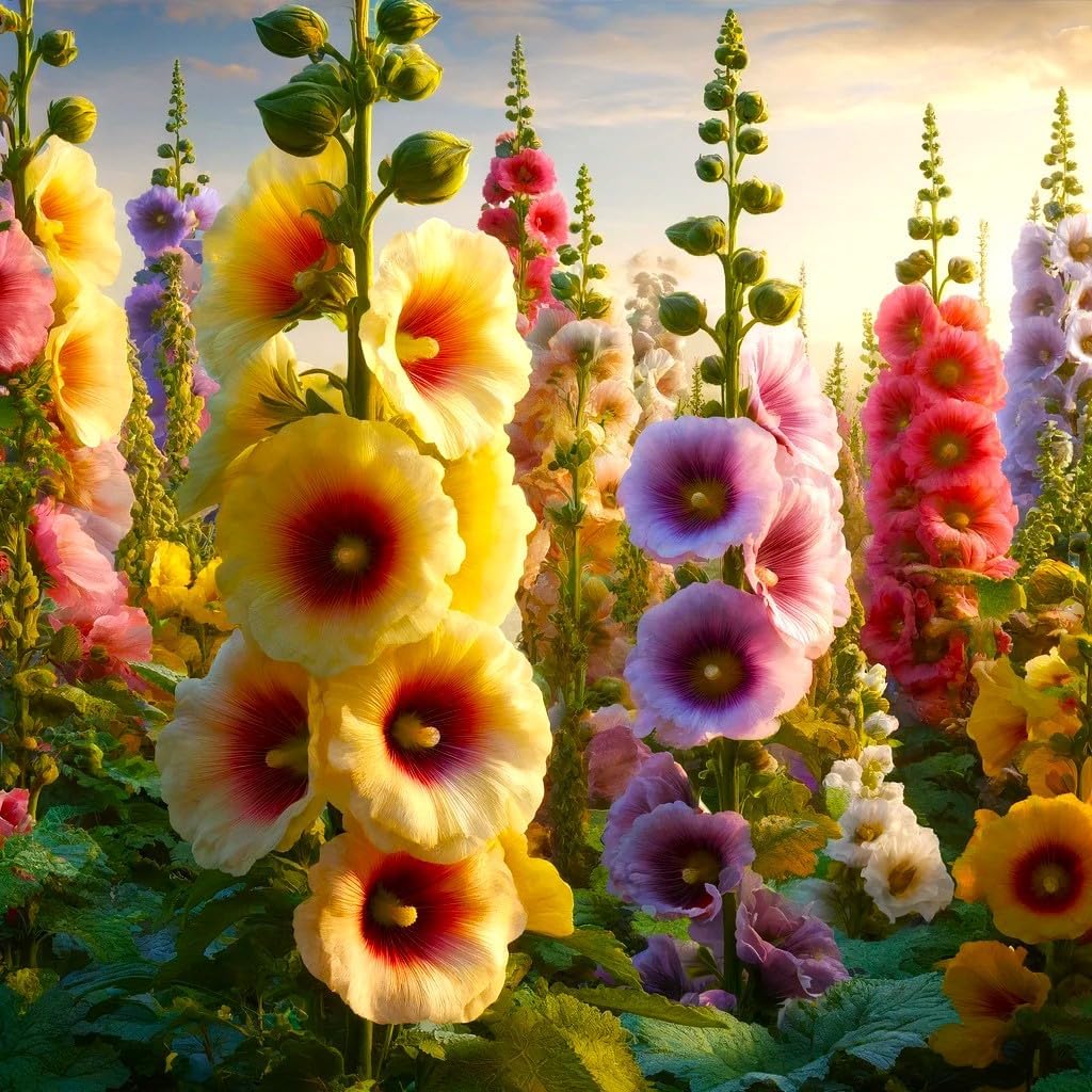 200 Pcs Hollyhock Seeds Carnival Mix Giant Mallow Double Hollyhock Flowers Seed Perennial Outdoor Home Garden Flower