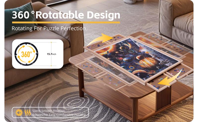 1000 Pieces Rotating & Tilting 2-in-1 Puzzle Board 22" x 30" with 4 Drawers 1 White Puzzle Mat 1 Lazy Susan , Wooden Portable Storage Jigsaw Puzzle Table with Handle Ideal Gift，Spinning Tilting Portable Jigsaw Puzzle Table for Adults Professional Puzzle