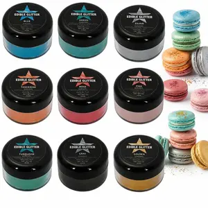 Edible Glitter set- 9pcs Luster Dust Edible, Food Grade Cake Decorating Shimmering Glitter for Drinks, Powder Glitter for Fondant, Easter Eggs，Chocolate, Candy, Cookie，Strawberries, - 5g-Style B