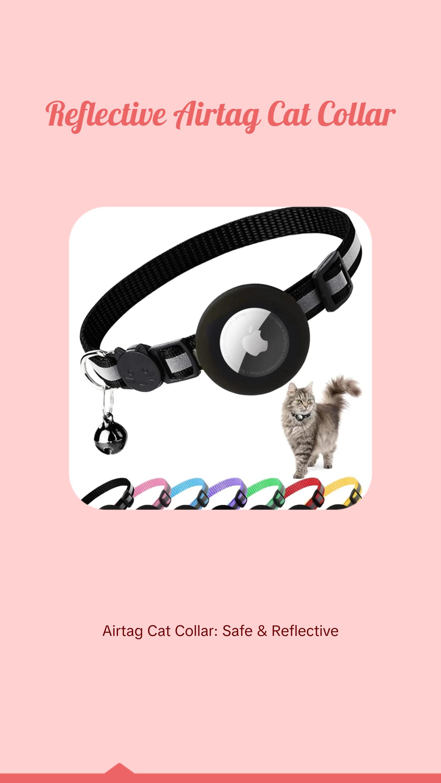 ATUBAN Airtag Cat Collar Breakaway, Reflective Kitten Collar with Apple Air Tag Holder and Bell for Girl Boy Cats, 0.4 Inches