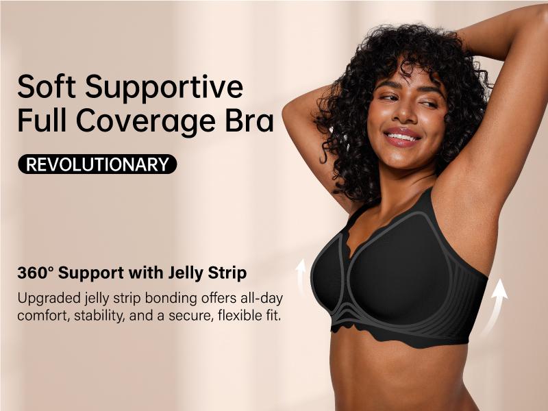 OEAK Seamless Scalloped Bras for Women No Underwire Wireless Push Up Bra Soft Support Full Coverage Comfort Everyday Bra