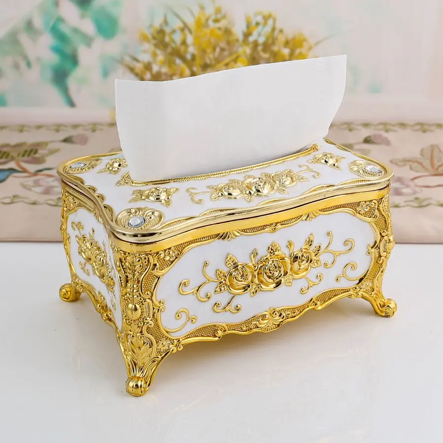 Acrylic Paper Towel Holder Stand, Tissue Holder, Desktop Organizer with Rose Design & Diamond Accents, Home Kitchen Bedroom Decor Storage Box