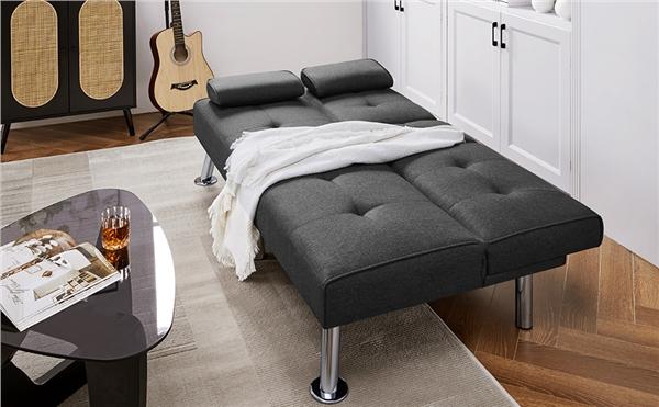 Yaheetech Convertible Fabric Futon Sofas&Sofa Bed with 2 Throw Pillows & Drop-down Cup Holders, 3-In-1 Adjustable Futon Couch Yaheetech Convertible Fabric Futon Sofas&Sofa Bed with 2 Throw Pillows & Drop-down Cup Holders, 3-In-1 Adjustable Futon Couch
