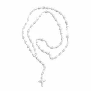 100% Handmade Rosary Cross Pendant Long Braided String Knotted Catholic Religion Adjustable Colorful Rope Necklace Lucky Protection Keepsake Jewelry for Women Men made in Mexico
