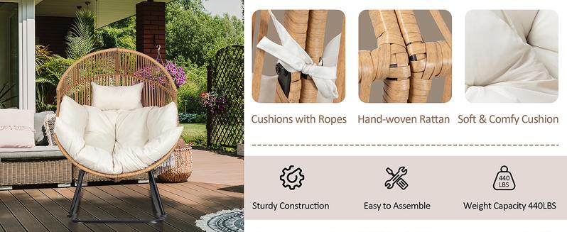 Walsunny Rocking Chair, Outdoor Indoor Wicker Patio Chair, 450Lbs Load Capacity Oversized Egg Lounger Chair with Cushion Basket for Bedroom, Balcony, Backyard, Beige