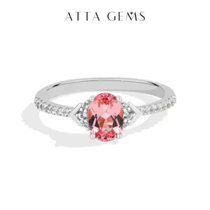 ATTAGEMS 1CT Oval Cut Lab-Grown Padparadscha Corundum Ring 18K Gold Plated Anniversary Engagement Wedding Gift for Women Trendy Fine Jewelry R370