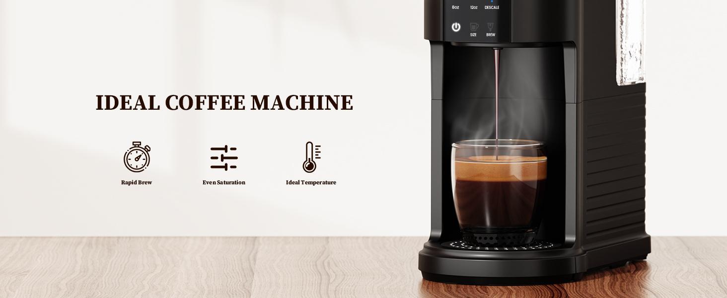 Electactic Coffee Machine K-Cup Pods & Ground Coffee Maker, Latte and Cappuccino Maker, 5 Brew Sizes Up To 14 Oz, with 40oz Removable Water Tank, Self-cleaning Function, Black