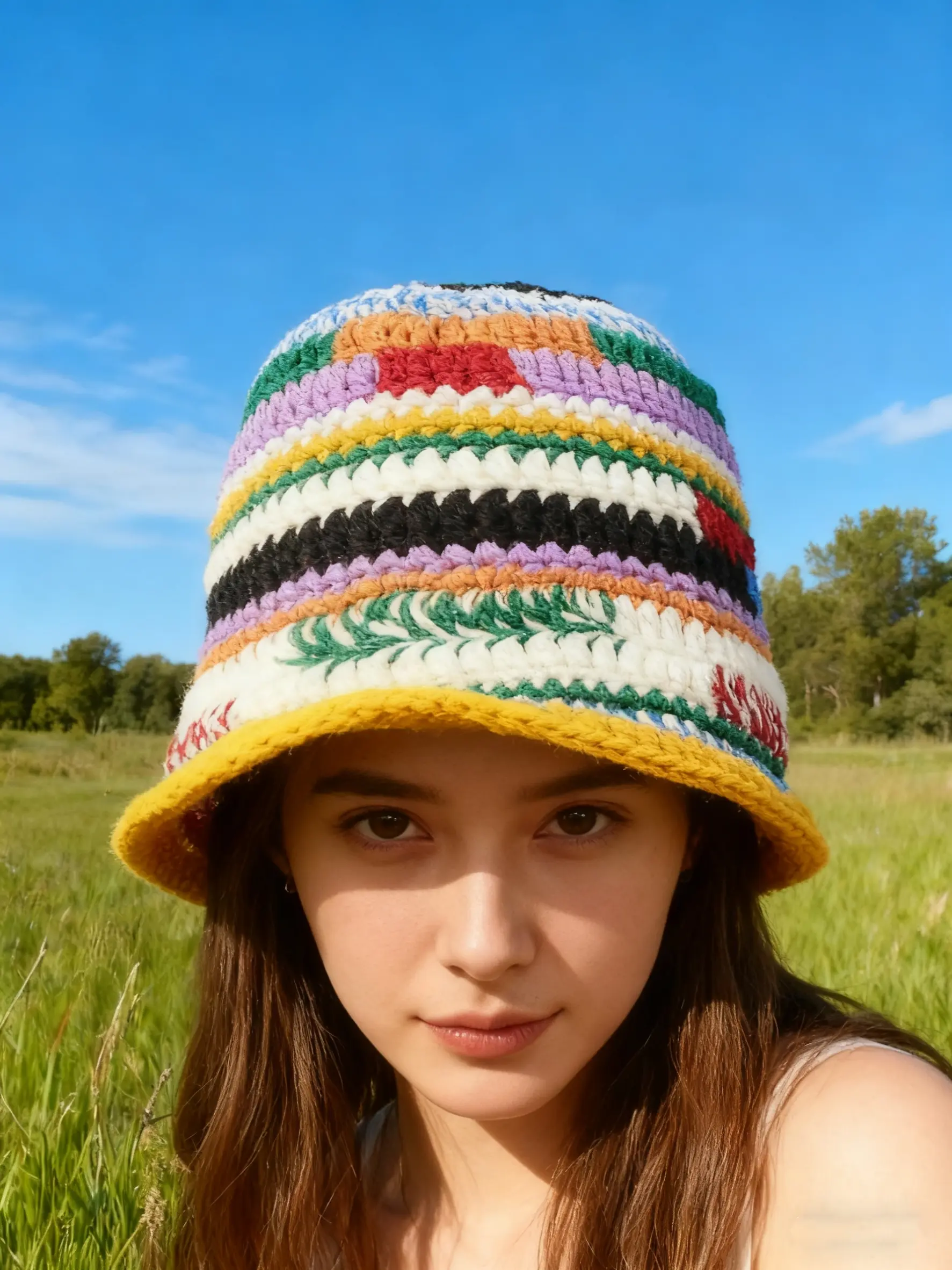 Vintage Rainbow Patch Hand Woven Bamboo Hat, Bohemian Style Headwear, Perfect for Daily Wear, Outdoor Escalators, Unique Fashion Statement