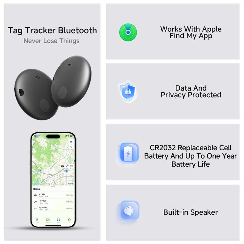 Air Tags, Smart Tag Works with Find My (iOS Only), Item Finder for Keys, Luggage, Suitcases, Wallets, Replaceable Battery, IP67 Waterproof, Worldwide Tracking, 95-105db, 2 Pack wireless key finder
