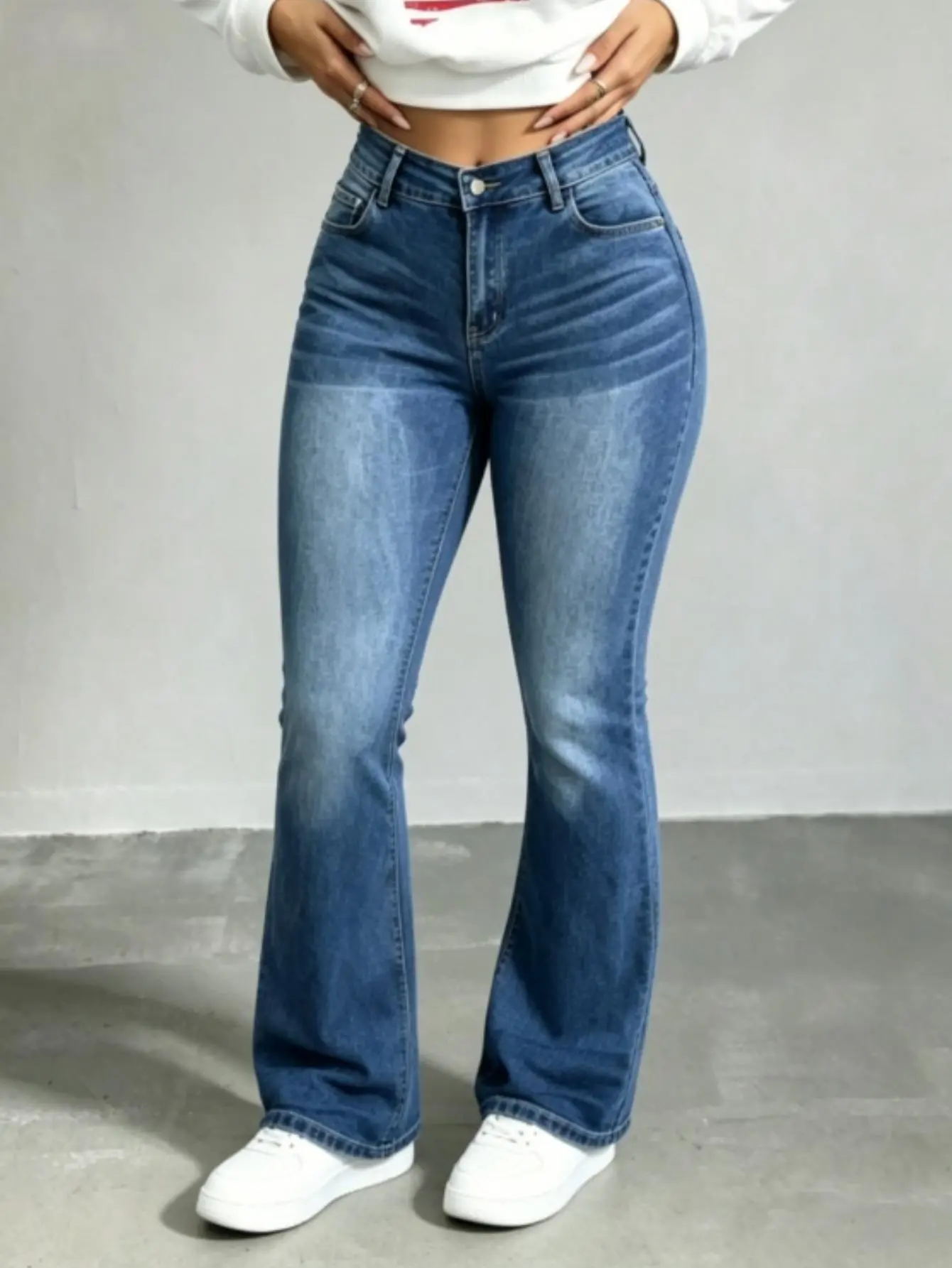Women's WH48 High-Waisted Comfortable Stretchy Denim Bottoms - Flare Trouser Jeggings, Bootcut Style with Multi-Pockets, Feminine Classic Day Wear for All Seasons, Flared, Basic