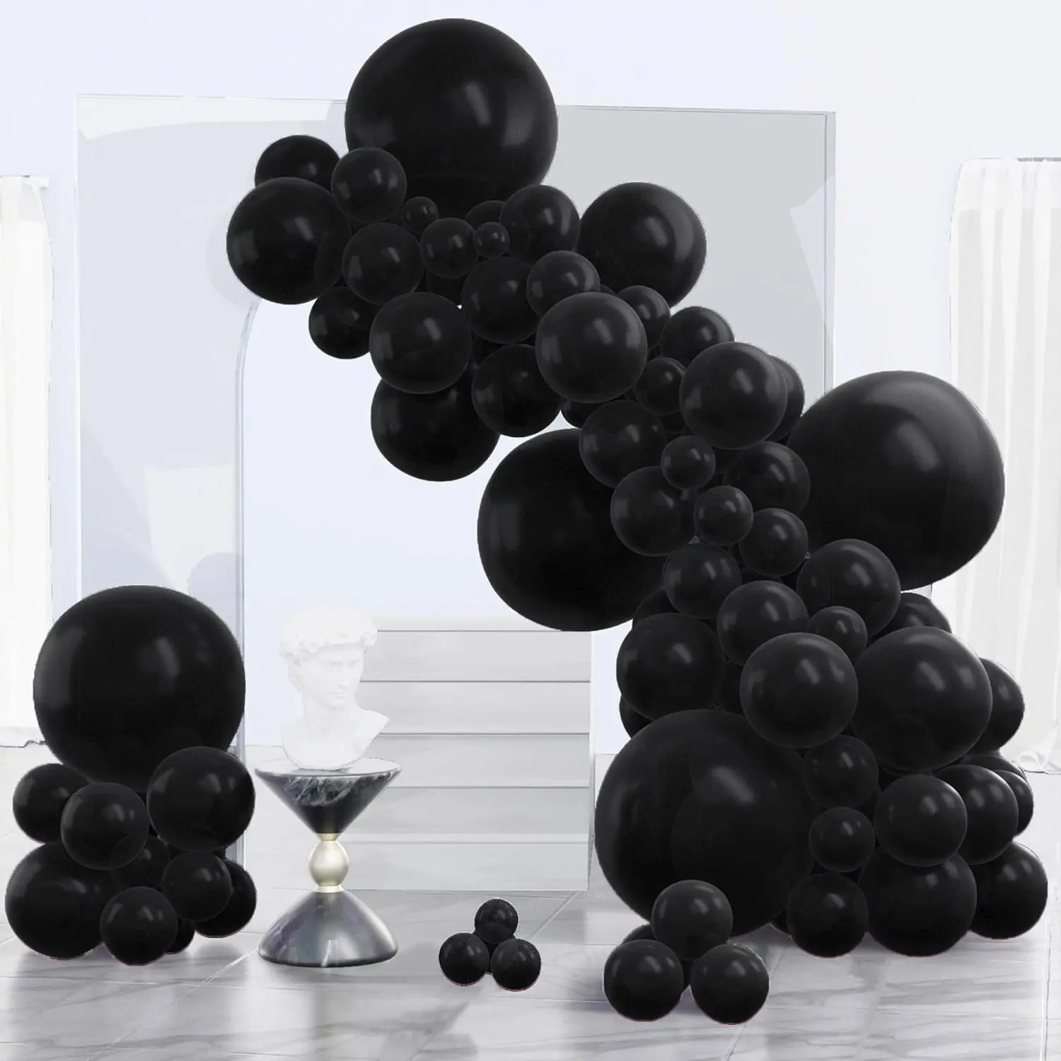 AsBalloon 130Pcs Multi Size Matte Black Latex Balloon Arch Garland Kit High Elastic Thick Balloons Hard To Tear For Birthday Gothic Wedding Halloween Graduation Indoor Backdrop Decor BlackBalloonArch PartyGarlandKit HalloweenPartyDecor