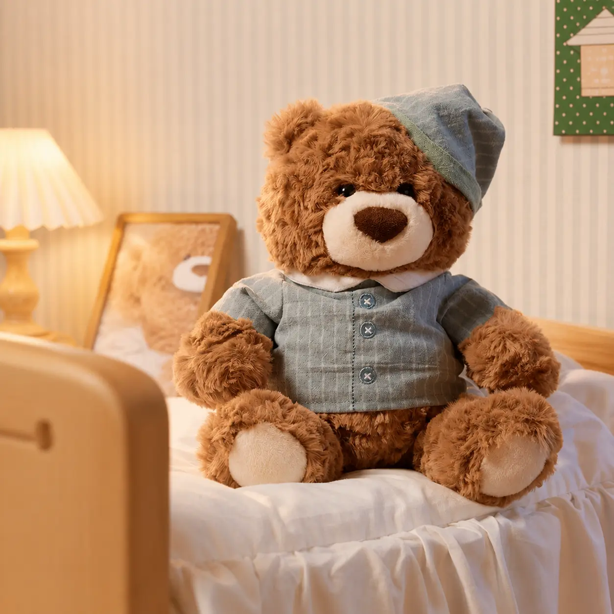 MINISO Polyester Sitting Teddy Bear Overalls Stuffed Animal - Cuddle-Friendly Soft Plush Doll, Mascot Stuffed Toy for Bed/Sofa Decor, Sweet Back to School Gift for Kids Girls, Stuffed Animals