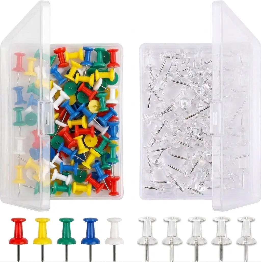 200 Pcs Push Pins Tacks, Thumb Tacks for Wall, Clear Plastic Head, Steel Point, Decorative Push Pins, Standard Thumb Tacks for Bulletin Board, Corkboard, Map, Calendar, Photo, Home, Office