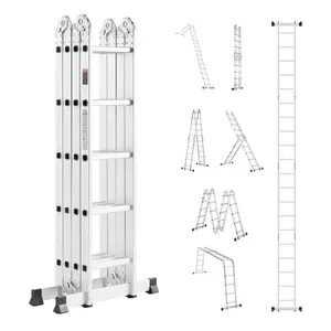 【FathersDayGift】VEVOR Multi-Purpose Folding Ladder,  , 7-in-1 Tall Extension Step Ladder, A Frame 5 Step Telescoping Ladder, 19ft Reach Height Heavy Duty Adjustable Ladder, 330 lbs Capacity for Home Outdoor Metal