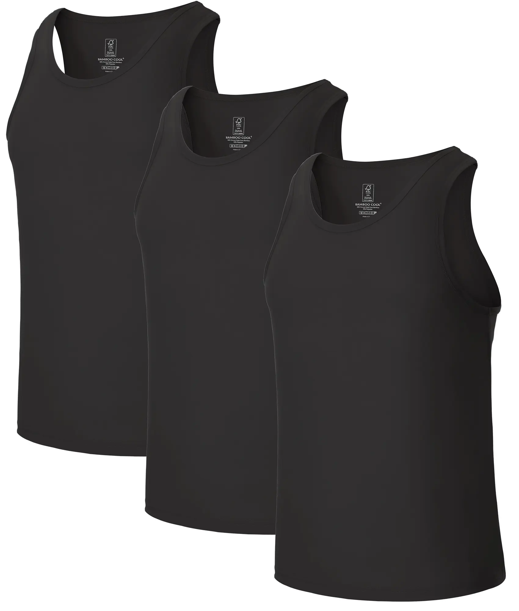 BAMBOO COOL Men's 3-Pack Plain Sleeveless Undershirts, Regular Fit Menswear Tank Tops, Stretchy Bamboo Fabric Moisture-Wicking Base Layer, Basic, Casual, Lightweight, Anti-Shrink Men's Tanks, Breathable Men's Tanks