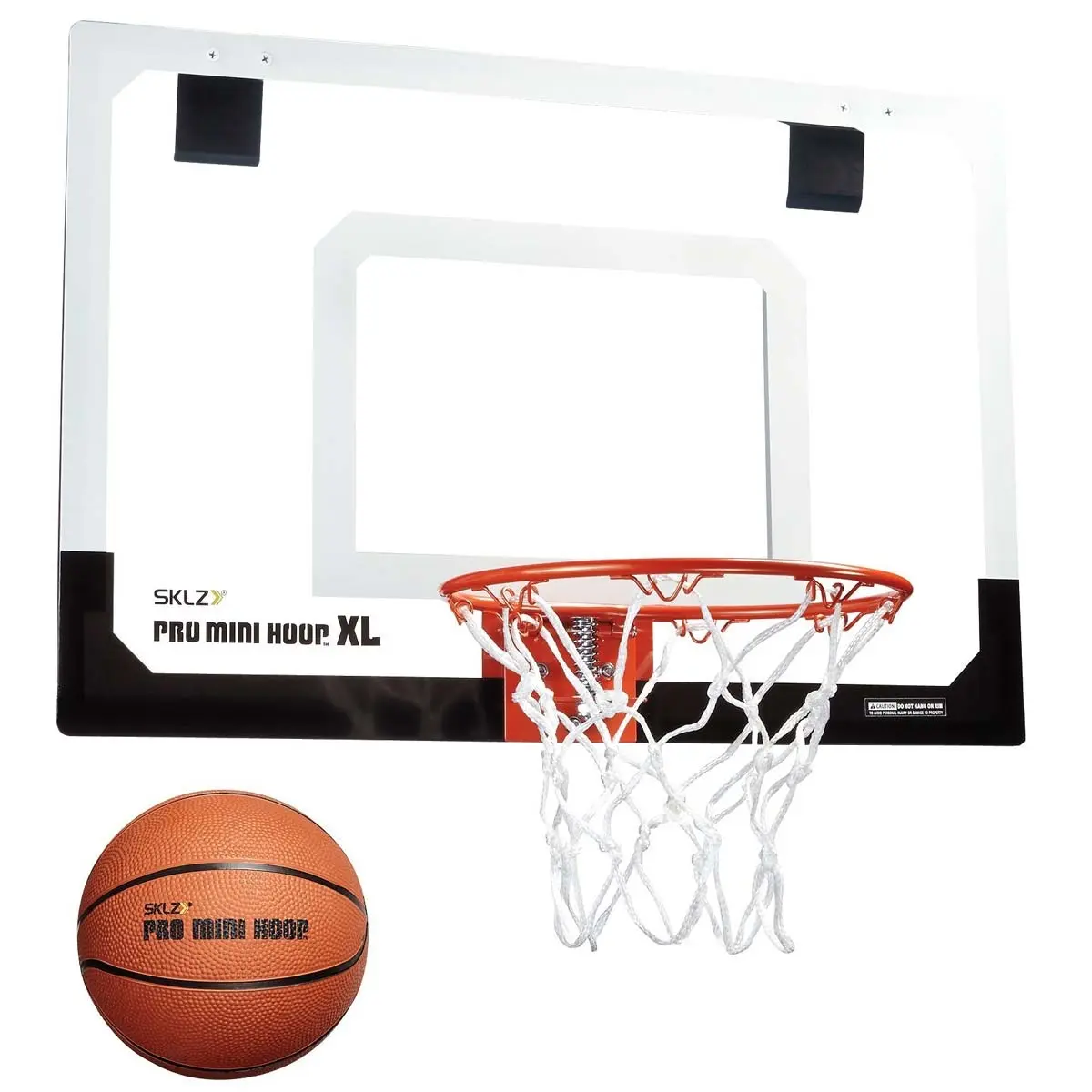 SKLZ Pro Mini Hoop XL Pro-Grade Door-Mount Indoor Basketball Net Set, 16"x23" Shatterproof Polycarbonate Backboards, Heavy-Duty Net, Foam Pads, Nickel (Soluble Compounds) Design, 1–1.75" Max Door Fit