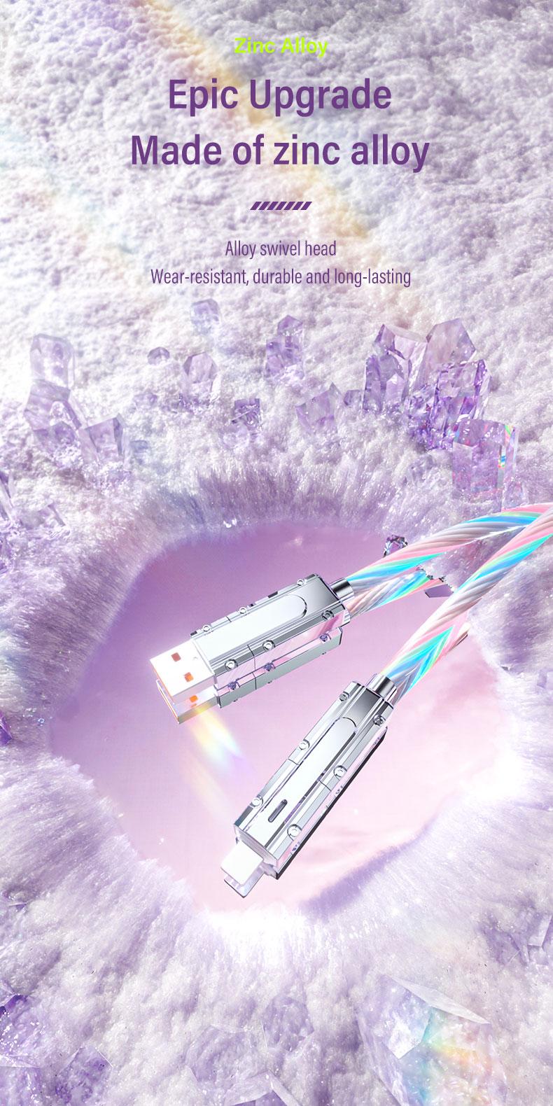 Four-in-One 100W Colorful lights Data Cable,Supports fast charging and data transmission,Free switching four interfaces, Luminous Durable