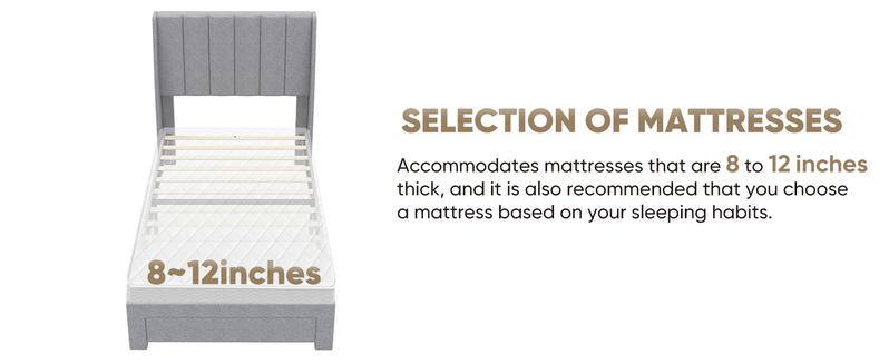 Linen Upholstered Platform Bed with 2 Drawers, Storage Bed Frame With Tufted Headboard