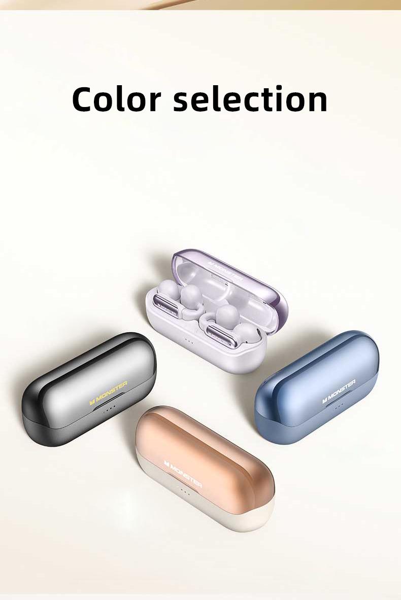 Monster Clip-On Open-Ear Wireless Earbuds, Bluetooth 5.4 Headphones with ENC Noise Cancelling Mic, Ultra-Light Secure Fit, Small-Ear Friendly, Stable Comfort for Sports, Running & Workouts, Hi-Fi Stereo Sound, 40H Playtime,– New Year Gifts for Men & Women