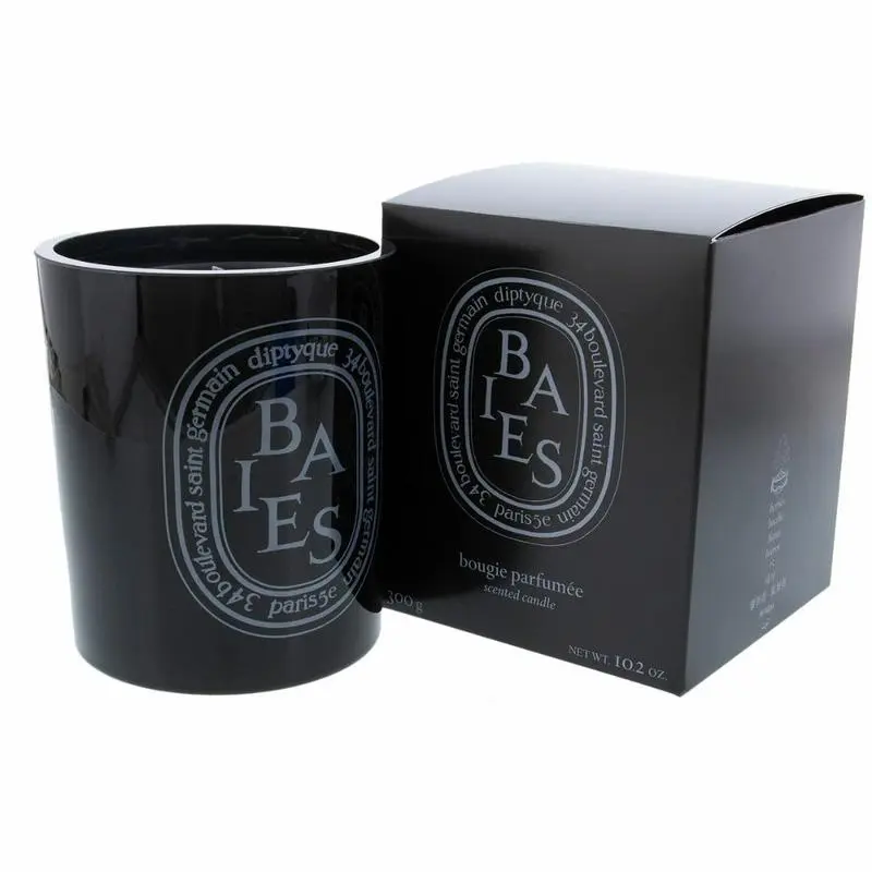 Diptyque Black Baies Floral Scented Candle 10.2 oz Luxury Black Glass, Elegant Flower Aroma, 75-Hour Burn, Perfect for Home Decoration