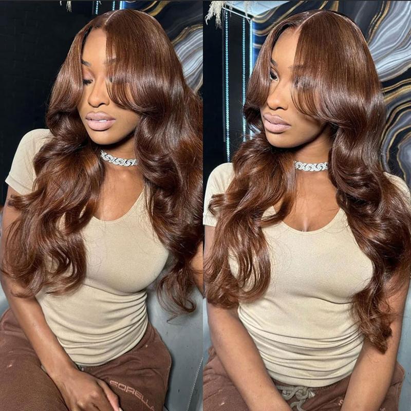 Chocolate Brown Lace Front Wig Human Hair Body Wave 13X6 HD Lace Frontal Wigs Pre Plucked 4# Brown Colored Human Hair Wigs For Women 180% Density