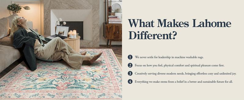 Lahome Flower Washable Area Rugs, Non-Slip Soft Rug for Dining Room, Living Room, Bedroom and Kitchen, Spring Rugs for Decor