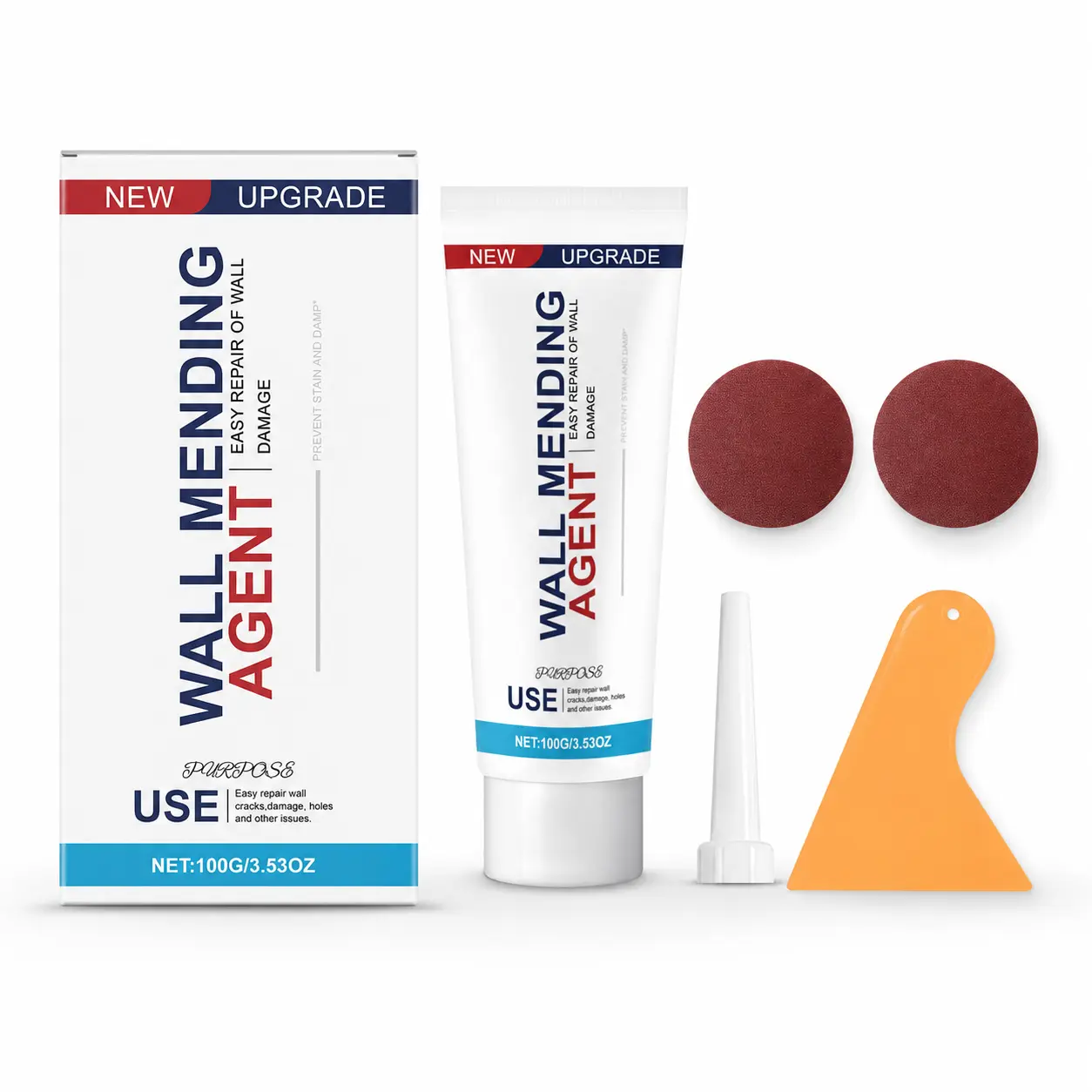100g/3.53oz Drywall Repair Kit - Magic Wall Mending Spackle Paste, Scraper, Sandpaper, Nozzle, Fast-Drying White Restorer, Crack-Resistant Adhesive Multipurpose Adhesives for Nail Holes, Cracks - Easy Home DIY Fix for Wood, Tile, Crack-Resistant Multipurp