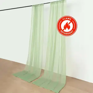 2 Pack 5ftx10ft Sage Green Chiffon Backdrop Drape Curtains, Durable Flame Resistant Sheer Organza Event Divider Panels With Rod Pockets