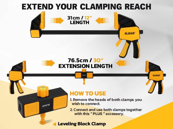 12-Inch Bar Clamp Set with Leveling Block Clamp, 3-Pack Quick-Release Wood Clamps/Spreader, One-Handed F Clamp350LBS Load Limit, Light Duty Woodworking Clamps for Table Wood Working