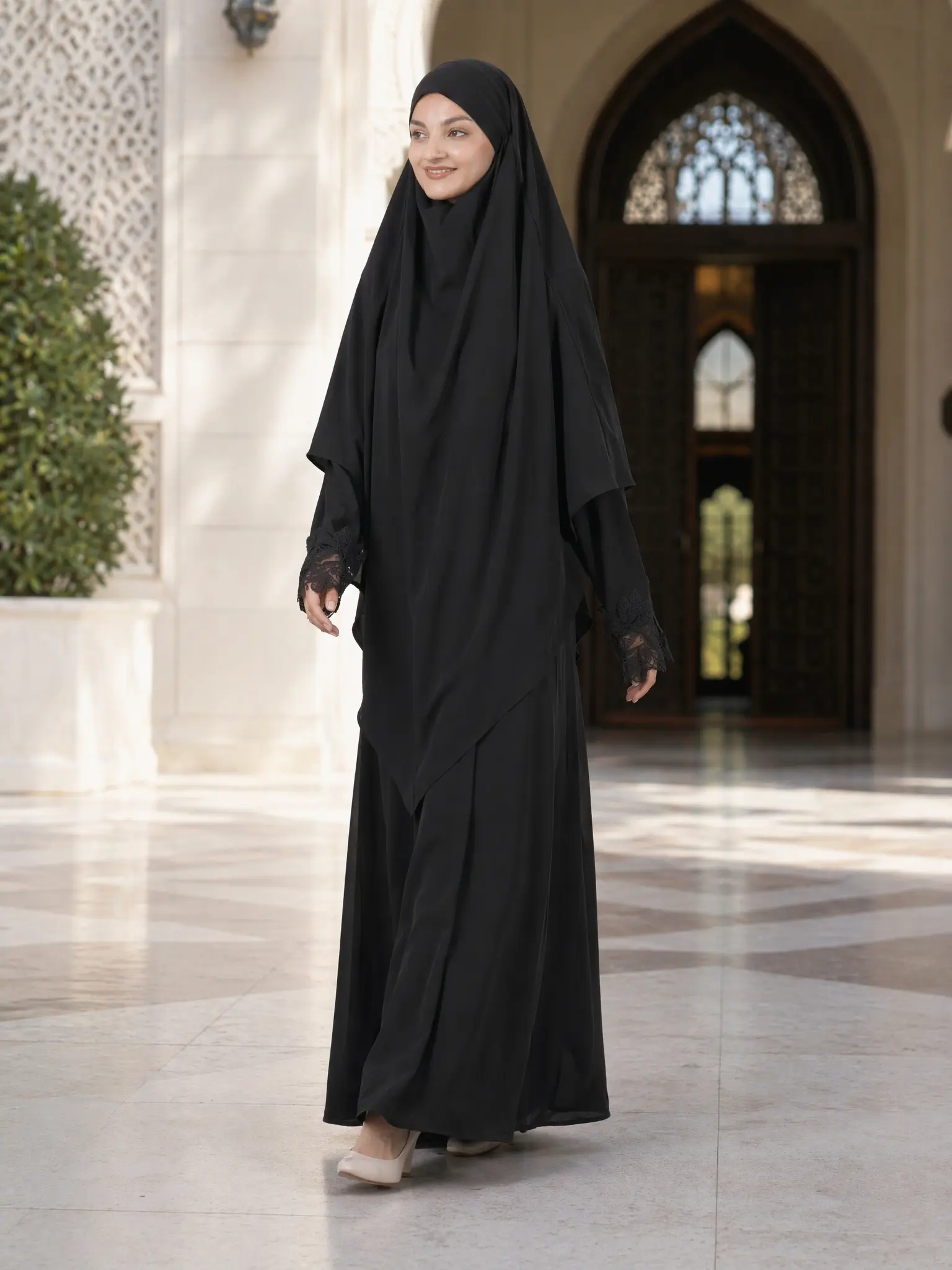 Women's Muslim Khimar Prayer Set - Long Cuff Sleeve Abaya, Breathable Lightweight Elegant Modest Islamic Clothing, Loose Full Coverage for Ramadan Salah, Easy To Wear Casual Holiday Clothes