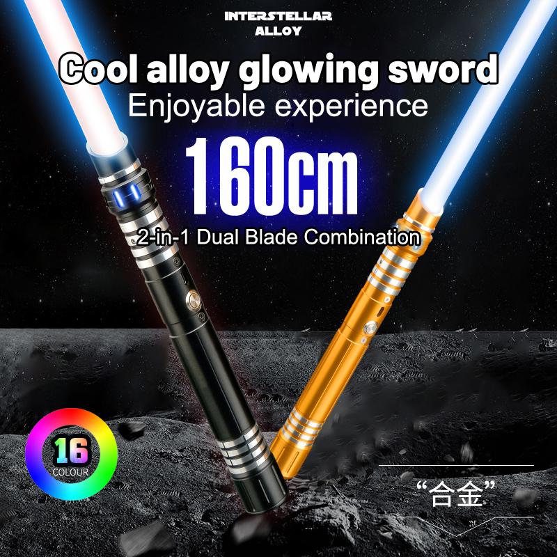 Interstellar Alloy Lightsaber 2-in-1 Connectable Double-Bladed with 16 RGB Colors Gravity Sensing Sound Effects Premium Metal Handle Rechargeable Dueling Toy Sword