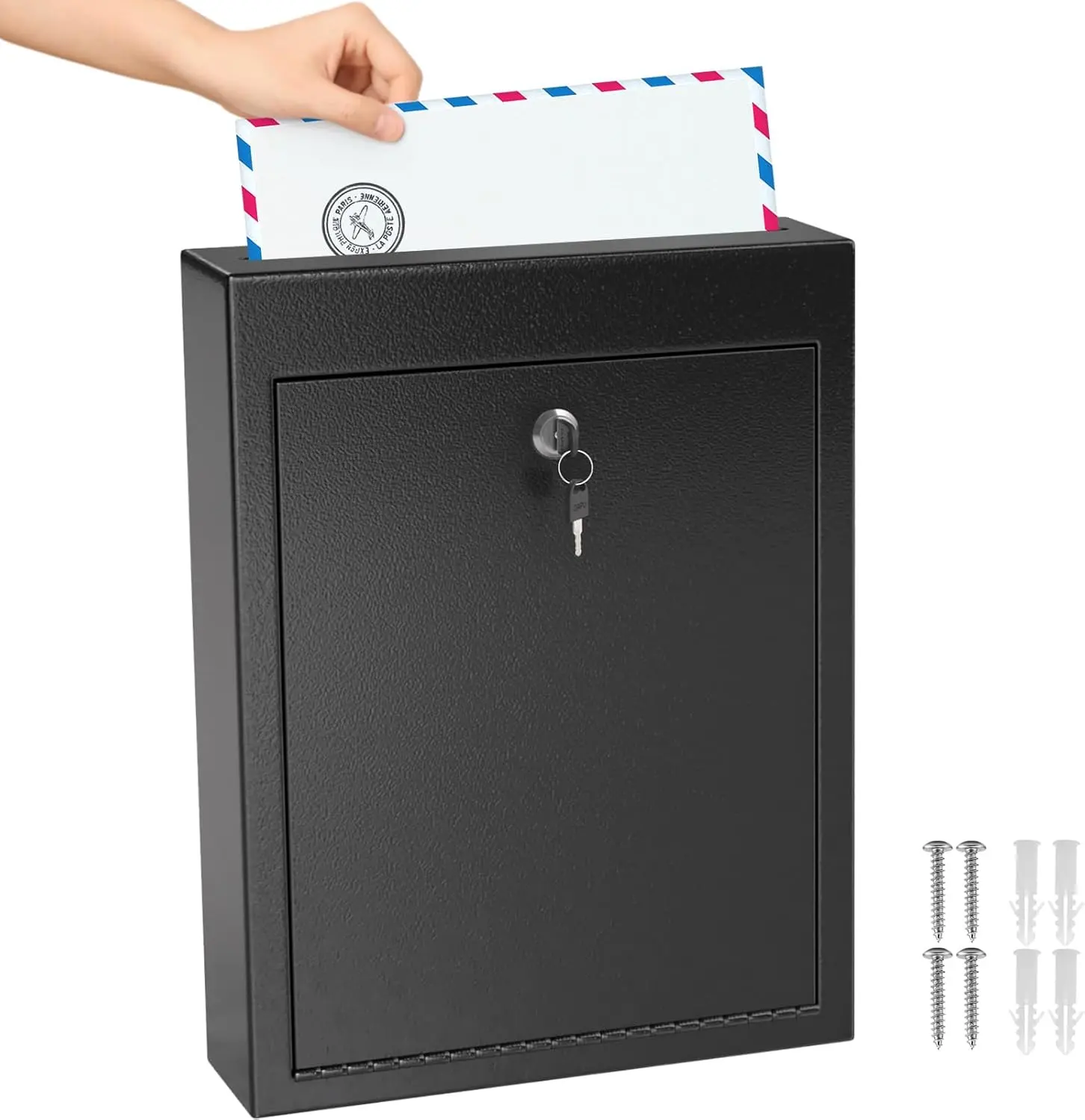 MaxGear Wall-Mount Metal Suggestion Box - Large Steel, Key Lock, Slot Access, 2 Keys, Enhanced Security, 3W x 10H x 13L in, Secure Storage for House Use & Office Payments, Customer-Focused After-Sale Service