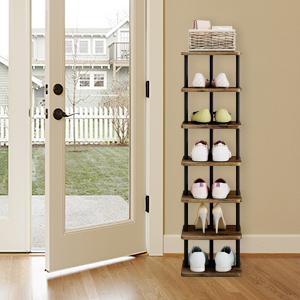 Shoe Rack 7 Tier Vertically Adjustable Storage Organizer Narrow Metal Ultra-thin Shelf, Modern Independent Shoe Tower, Saves Space in The Wardrobe Entrance and Bedroom, Simple Structure, Easy Assembly, Screw Fastening, Safe and Stable Deals For You Days