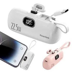 5000mAh Mini Portable Charger Power Bank for phone, Compatible with iPhones and Android phones, including Samsung models-22.5W Fast Charger with 3-Output and Digital Display, Lightwight and Compact