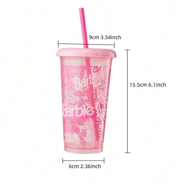 Barbie Sunshine Sparkle Straw Plastic Cup Set 4pcs 520mL – Colorful Drinkware for Kids & Adults, Fun & Vibrant Design, Ideal for Parties & Gifts Valentine Gift for Girlfriends Reusable Bottles