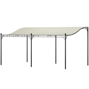Outsunny 10' x 16' Metal Frame Outdoor Pergola Gazebo, Wall-Mounted Patio Canopy with Weather-Resistant Fabric and Drainage Holes for Backyard, Garden