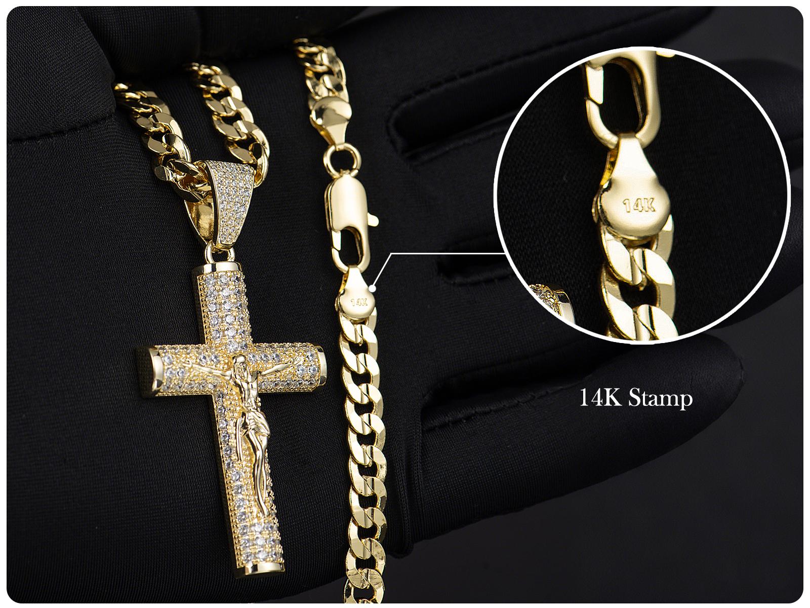 Holylegend 14K Real Gold-Plated Cross Necklace for Men, Advanced Nanotech Tarnish-Free Rope Miami Cuban Figaro Chains with Jesus Crucifix Pendant, 24” Long , Christian Religious Jewelry Gift Holylegend 14K Real Gold-Plated Cross Necklace for Men, Advanced Nanotech Tarnish-Free Rope Miami Cuban Figaro Chains with Jesus Crucifix Pendant, 24” Long , Christian Religious Jewelry Gift