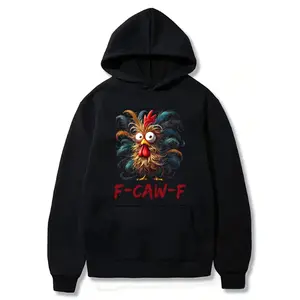 Funny Rooster Emoji Hoodie, F-CAW-F Poultry Humor Hoodie, Silly Farm Animal Pattern Sweatshirt, Birthday Gift for Men and Women