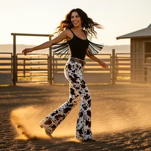 Western Cowhide Print Flare Pants – Cowgirl Boutique Statement Pants