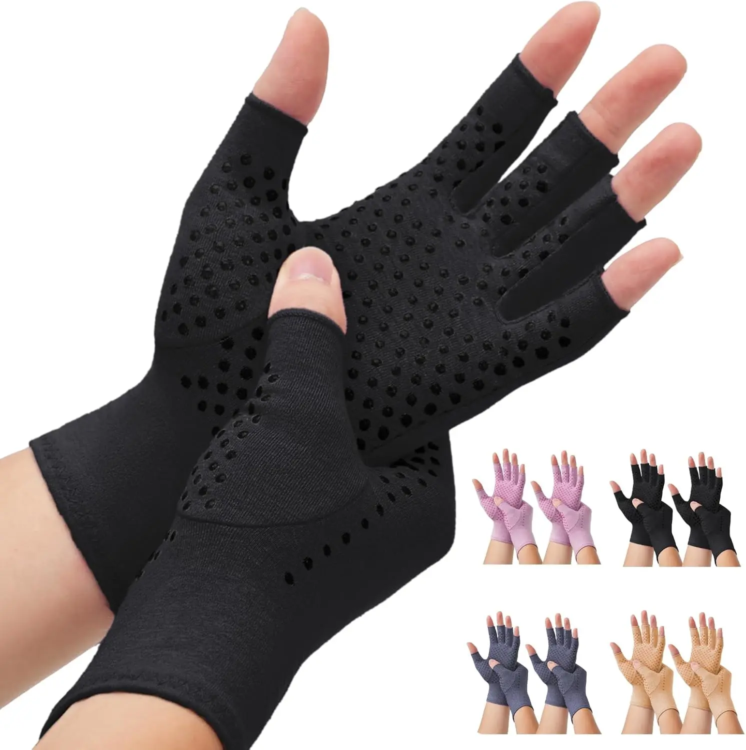 Women's 2-Pair Cotton Arthritis Compression Fingerless Gloves - Non-Slip Glue Dot Design, Breathable Fabric, Work Use for Arthritis Adults (Beauty & Personal Care), Arthritis Patients