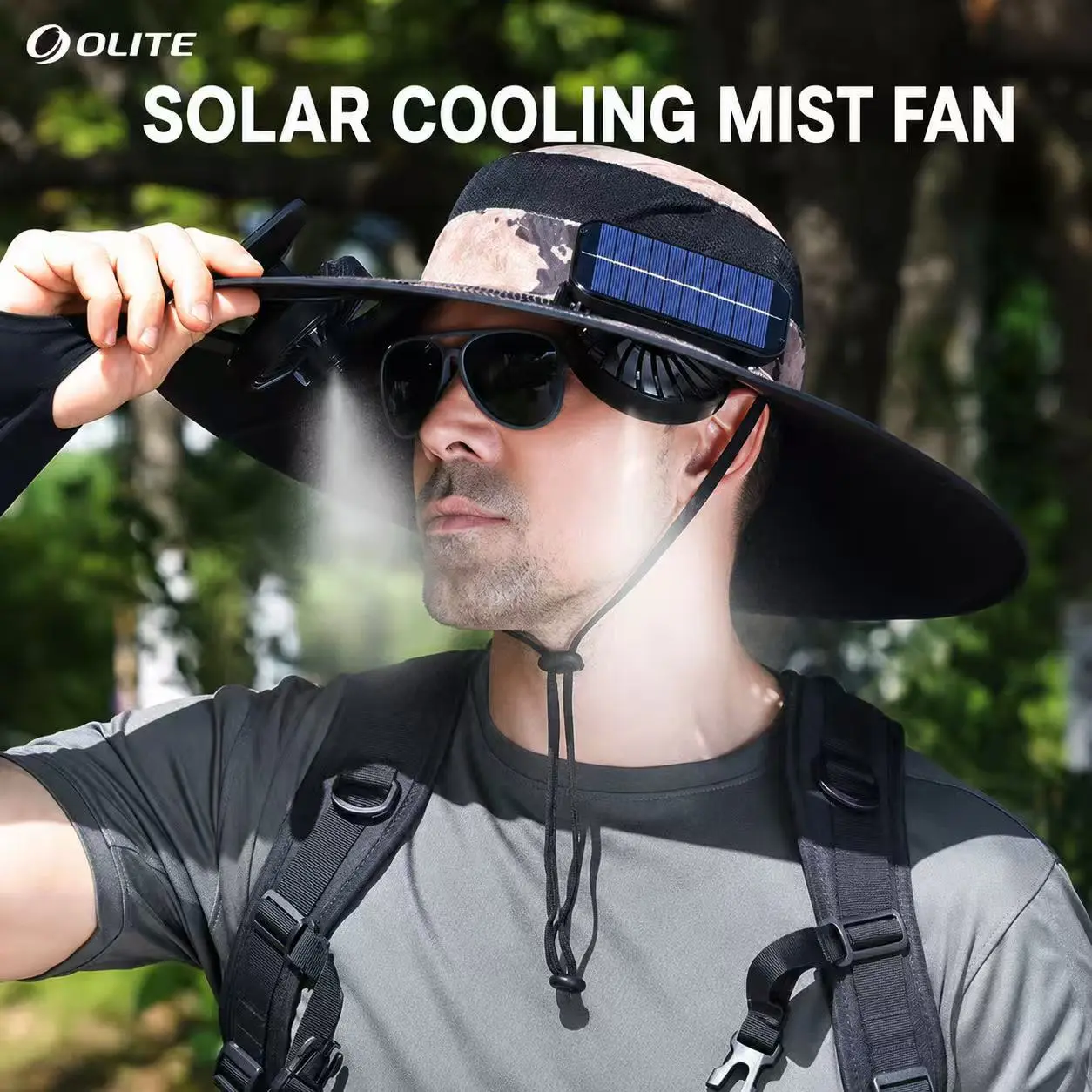 Solar Powered Misting Fan Hat - UPF 50+ Wide Brim Cooling Sun Hat with Dual Fans & Type-C Rechargeable, for Men/Women Fishing, Hiking, Gardening