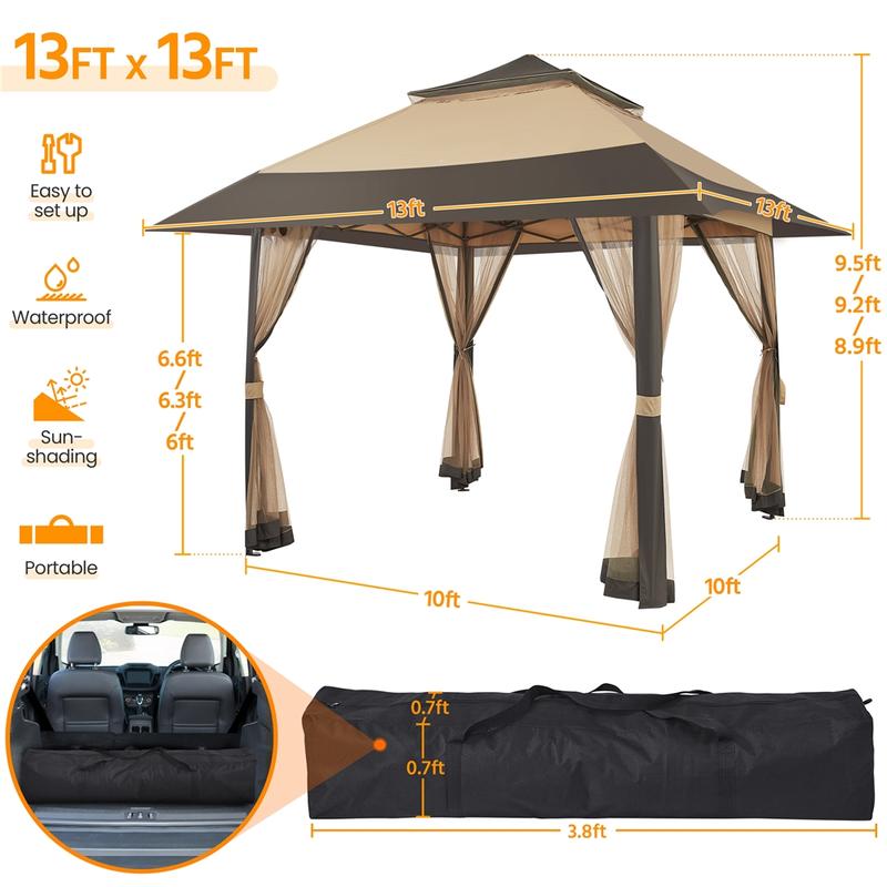 Yaheetech Pop Up Gazebo Outdoor Canopy Shelter, Instant Patio Gazebo Sun Shade Canopy Tent with 4 Sandbags, Double Tiers & Mesh Netting for Lawn, Garden, Backyard & Deck